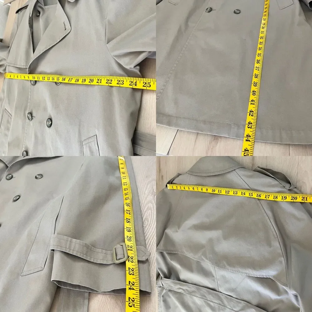 Vintage 60s London Fog Men's Size 42 Short Light Grey Khaki Classic Trench Coat